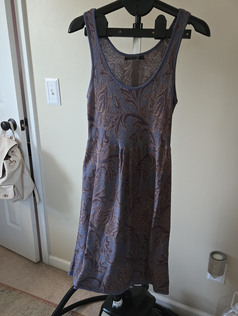 Peruvian Connection Purple and Beige Floral Midi Tank Dress